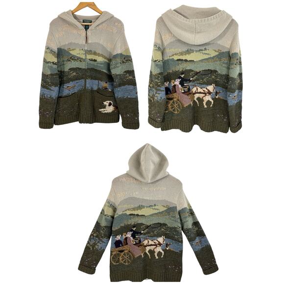 Lauren Ralph Lauren Sweaters - Lauren Ralph Lauren  Hand Knit Lambswool Hoodie Sweater Equestrian Horse Scenic